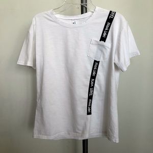 White T-shirt w/ black strip in front